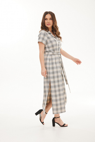 Платье Mirolia 1247 бежевая_клетка - фото 3