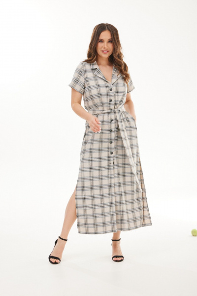 Платье Mirolia 1247 бежевая_клетка - фото 2