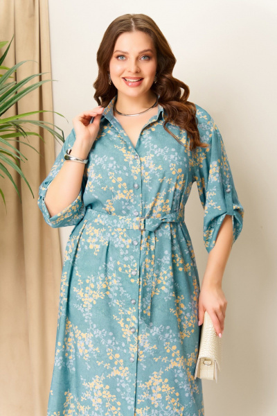 Платье VOLNA 1408 бирюзовый/цветы - фото 2
