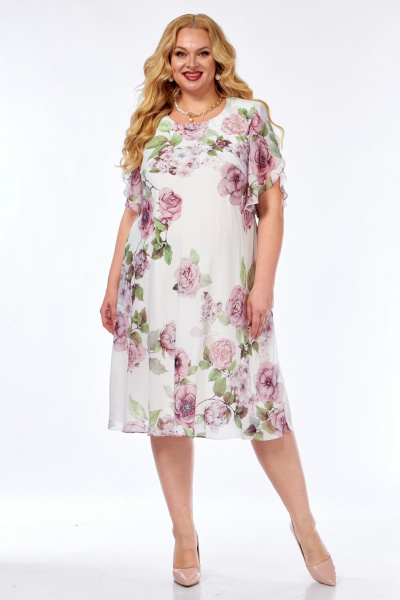 Платье Элль-стиль 2209/12 молоко_принт_цветы - фото 1