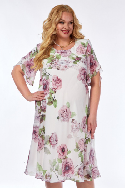 Платье Элль-стиль 2209/12 молоко_принт_цветы - фото 3
