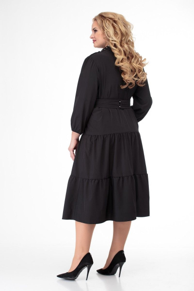 Платье свободного кроя с воротником-стойкой и сборками Anelli 846 черный - фото 14