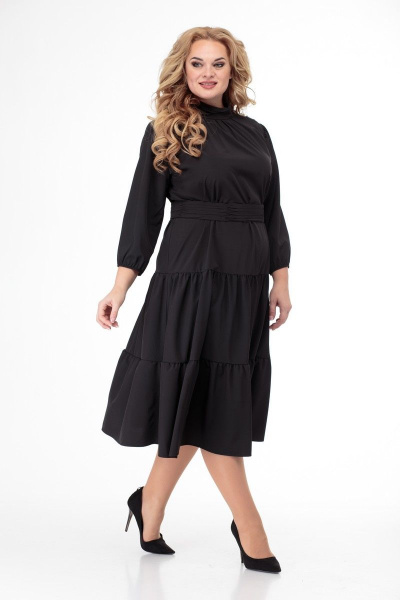 Платье свободного кроя с воротником-стойкой и сборками Anelli 846 черный - фото 11