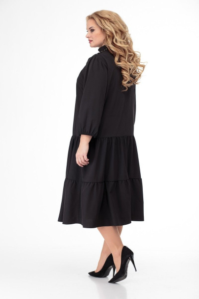 Платье свободного кроя с воротником-стойкой и сборками Anelli 846 черный - фото 10
