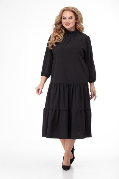 Платье свободного кроя с воротником-стойкой и сборками Anelli 846 черный - фото 9
