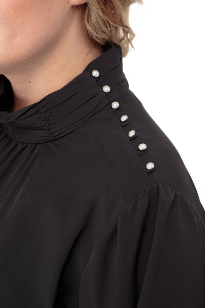 Платье свободного кроя с воротником-стойкой и сборками Anelli 846 черный - фото 7