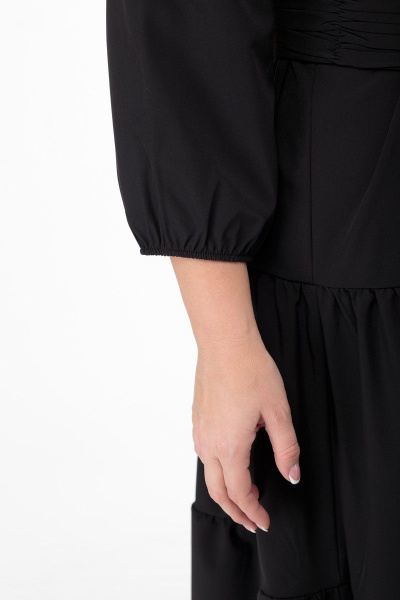 Платье свободного кроя с воротником-стойкой и сборками Anelli 846 черный - фото 5