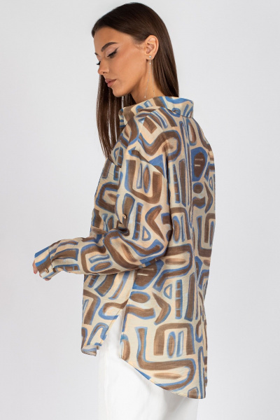 Блуза VIZAVI 725 бежевый+коричневый+голубой - фото 8