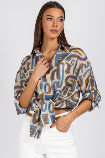 Блуза VIZAVI 725 бежевый+коричневый+голубой - фото 7