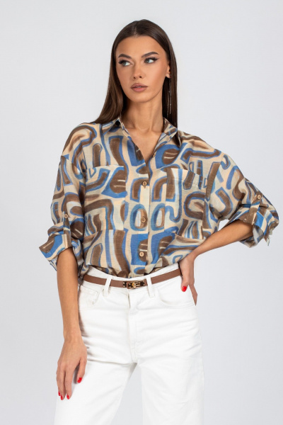 Блуза VIZAVI 725 бежевый+коричневый+голубой - фото 1