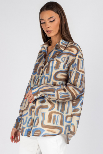 Блуза VIZAVI 725 бежевый+коричневый+голубой - фото 2