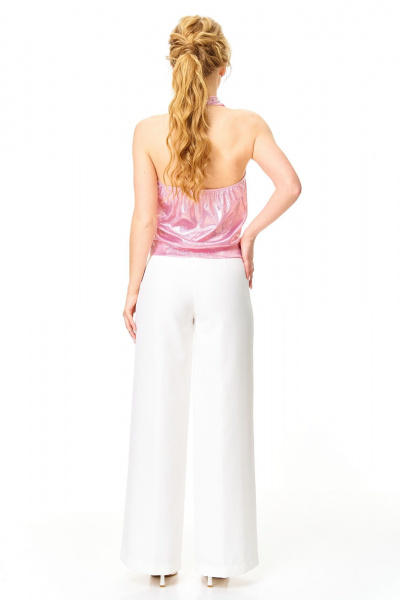 Брюки, топ T&N 7632 «галограмма»розовый+белый - фото 6