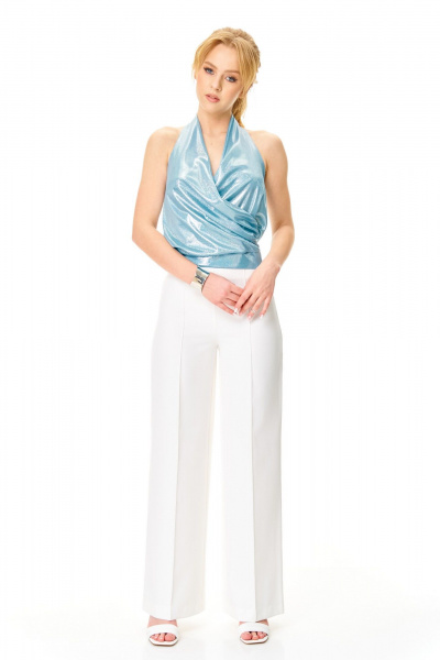 Брюки, топ T&N 7632 «галограмма»голубой+белый - фото 4