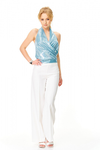 Брюки, топ T&N 7632 «галограмма»голубой+белый - фото 2