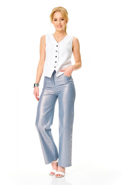 Брюки, жилет T&N 7634 белый+стальной_голубой_блеск - фото 5