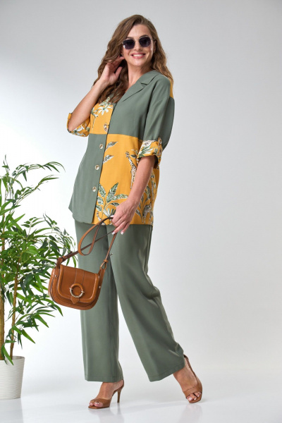 Блуза, брюки Anastasia 1216 олива - фото 3