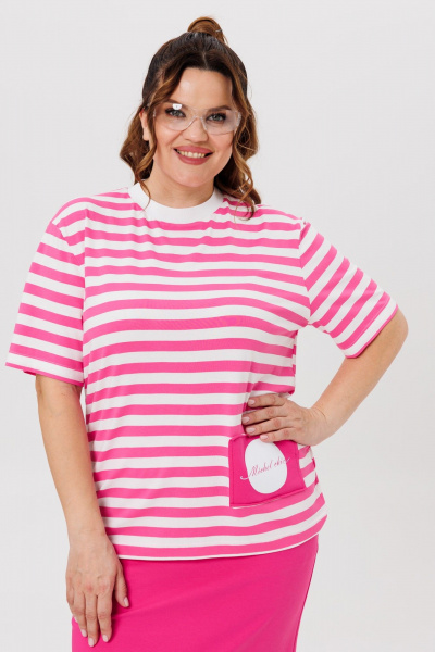 Футболка, юбка Michel chic 1405 розовый,полоска - фото 7