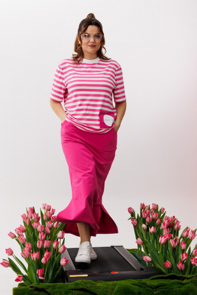 Футболка, юбка Michel chic 1405 розовый,полоска - фото 6