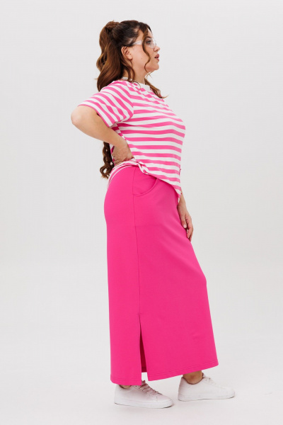 Футболка, юбка Michel chic 1405 розовый,полоска - фото 4