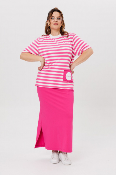 Футболка, юбка Michel chic 1405 розовый,полоска - фото 2