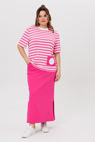 Футболка, юбка Michel chic 1405 розовый,полоска - фото 1