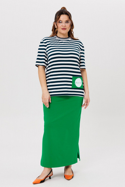 Футболка, юбка Michel chic 1405 зеленый,полоска - фото 1