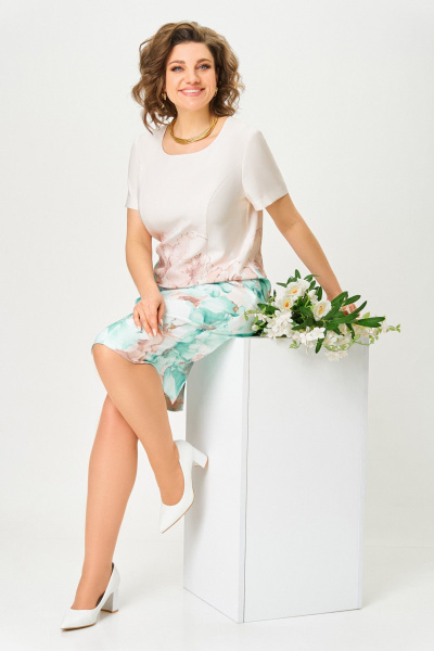 Платье Swallow 847.1 кремовый/принт_мятно-беж_цветы - фото 9