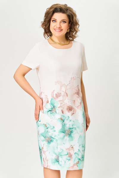 Платье Swallow 847.1 кремовый/принт_мятно-беж_цветы - фото 7