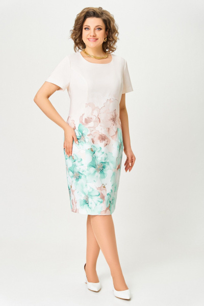 Платье Swallow 847.1 кремовый/принт_мятно-беж_цветы - фото 4