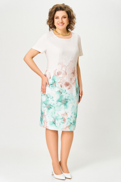 Платье Swallow 847.1 кремовый/принт_мятно-беж_цветы - фото 1