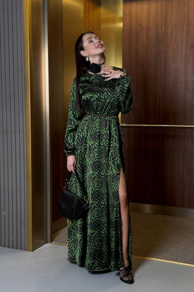 Платье из текстиля с изумрудным оттенком Pavlova 178 изумрудный - фото 10