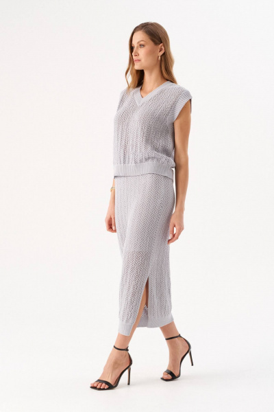 Топ, юбка Romgil РВ0214-ХЛ4 светло-серый - фото 7