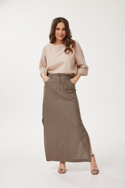 Блуза, юбка Mirolia 1249+1245 бежевый+ореховый - фото 6