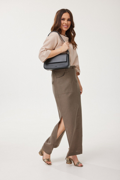 Блуза, юбка Mirolia 1249+1245 бежевый+ореховый - фото 3