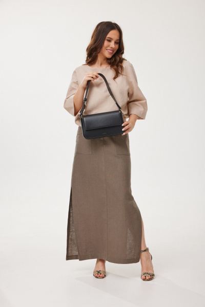 Блуза, юбка Mirolia 1249+1245 бежевый+ореховый - фото 1