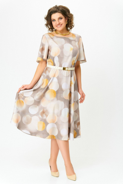 Платье Swallow 837.1 песочно-серый/принт_шары - фото 1