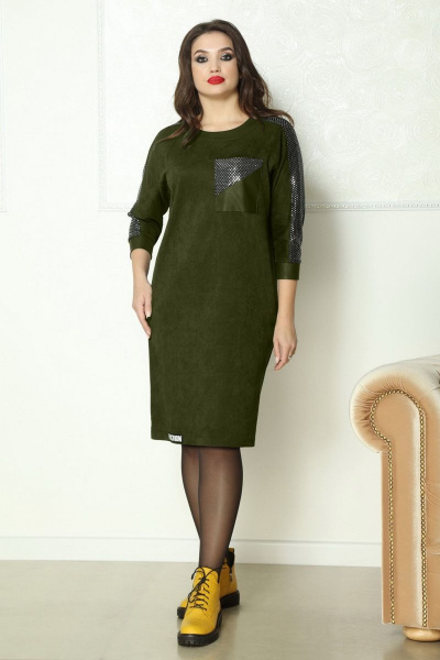 Платье из хлопка с пайетками и реглан-рукавами Solomeya Lux 763 хаки - фото 4