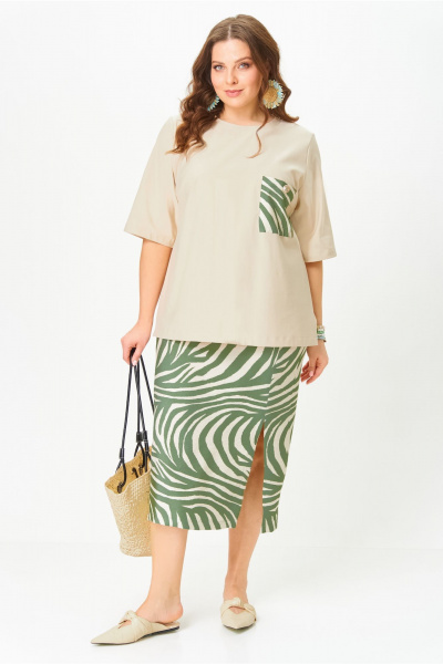 Футболка, юбка OVERYOU М200/1 зеленая_зебра - фото 1