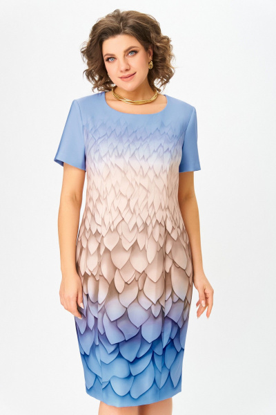 Платье Swallow 847.3 голубой/бежево-песочный_принт - фото 4