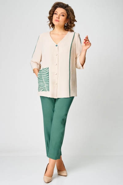 Блуза, брюки Мишель стиль 1263 бежево-зеленый - фото 8