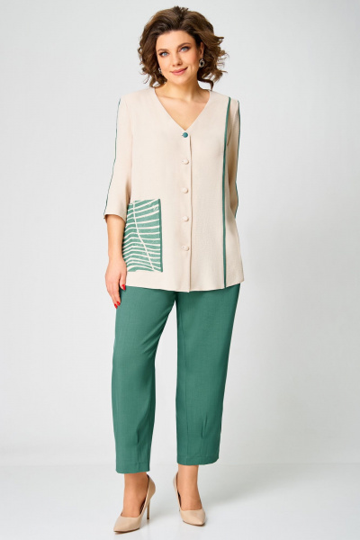 Блуза, брюки Мишель стиль 1263 бежево-зеленый - фото 3