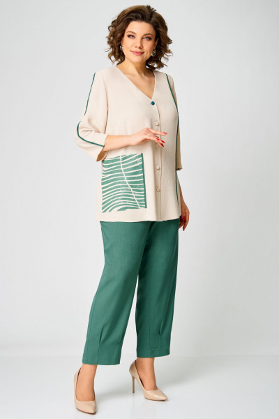 Блуза, брюки Мишель стиль 1263 бежево-зеленый - фото 1