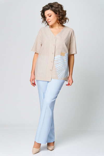 Блуза, брюки Мишель стиль 1266 бежево-голубой - фото 9