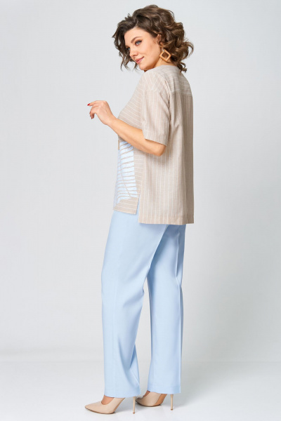 Блуза, брюки Мишель стиль 1266 бежево-голубой - фото 2