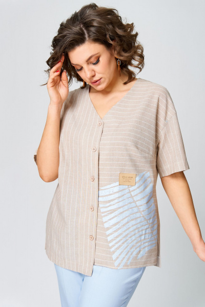 Блуза, брюки Мишель стиль 1266 бежево-голубой - фото 7