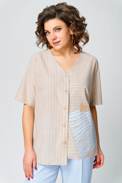 Блуза, брюки Мишель стиль 1266 бежево-голубой - фото 6