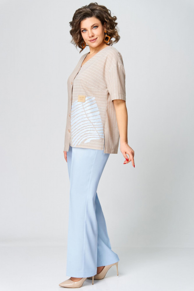 Блуза, брюки Мишель стиль 1266 бежево-голубой - фото 5