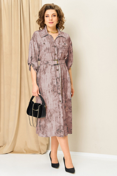 Платье VOLNA 1408 серо-персиковый - фото 1