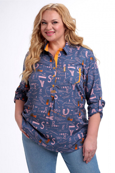 Блуза Таир-Гранд 62443 джинс-газета - фото 5