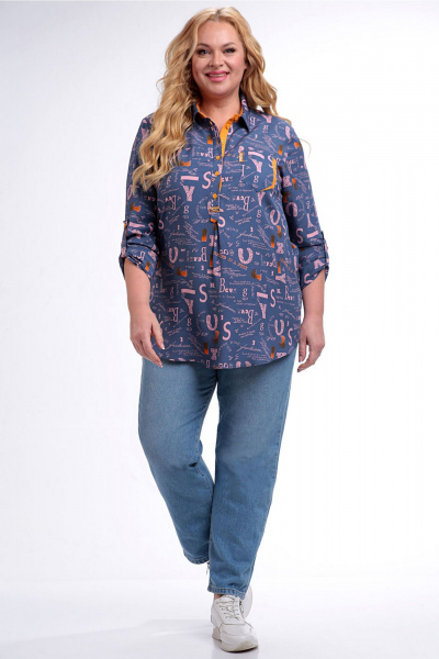 Блуза Таир-Гранд 62443 джинс-газета - фото 4